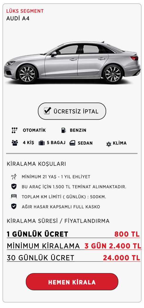 Kiralık Audi A4 - Kiralık Araç - Kiralık Audi - Kiralık a4 - Aylık Kiralık Audi