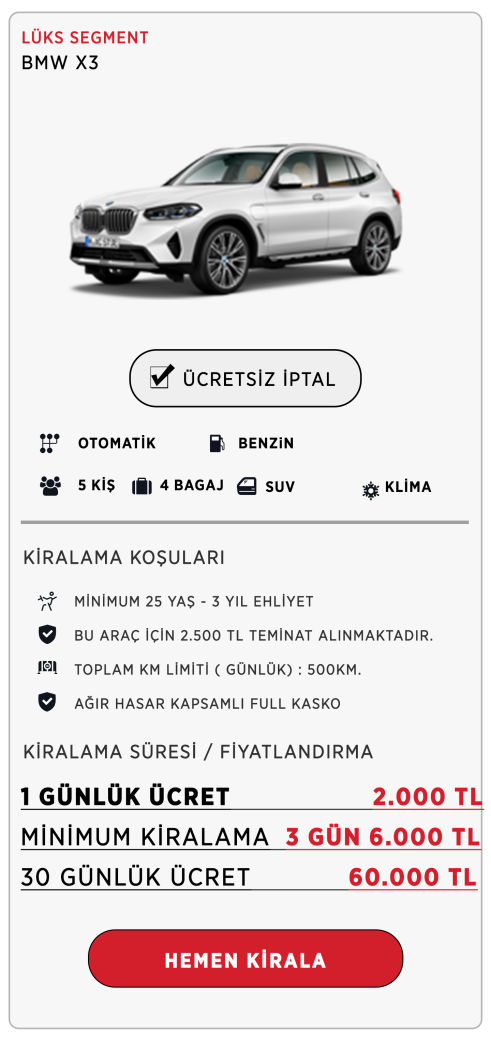 Kiralık bmw x3 - Aylık Kiralık Bmw - Aylık Kiralık Araç - Günlük BMW - Günlük Araç