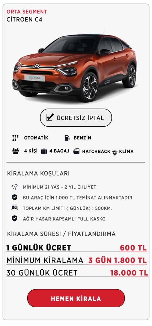 Kiralık Citroen - Citroen c4 - Aylık Kiralık Citroen - Kiralık C4