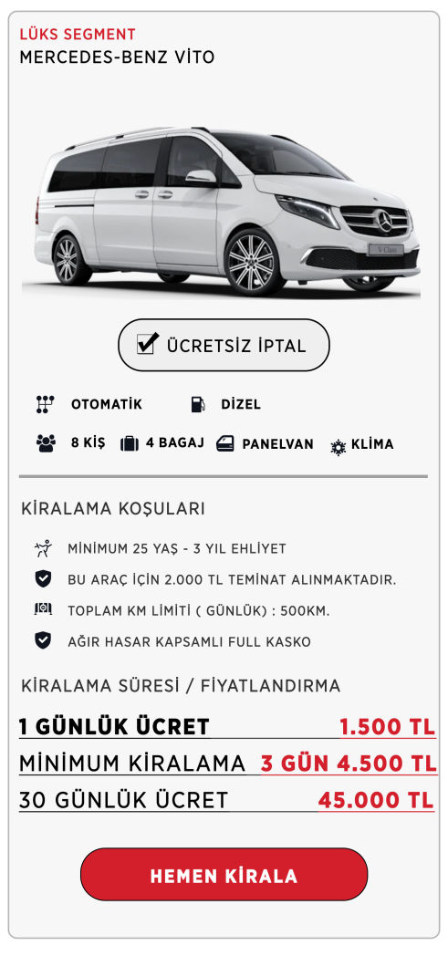 Kiralık Vito - Kiralık Mercedes - Kiralık Araç - Günlük Vito - Aylık Vito - Aylık Mercedes - Benz Vito